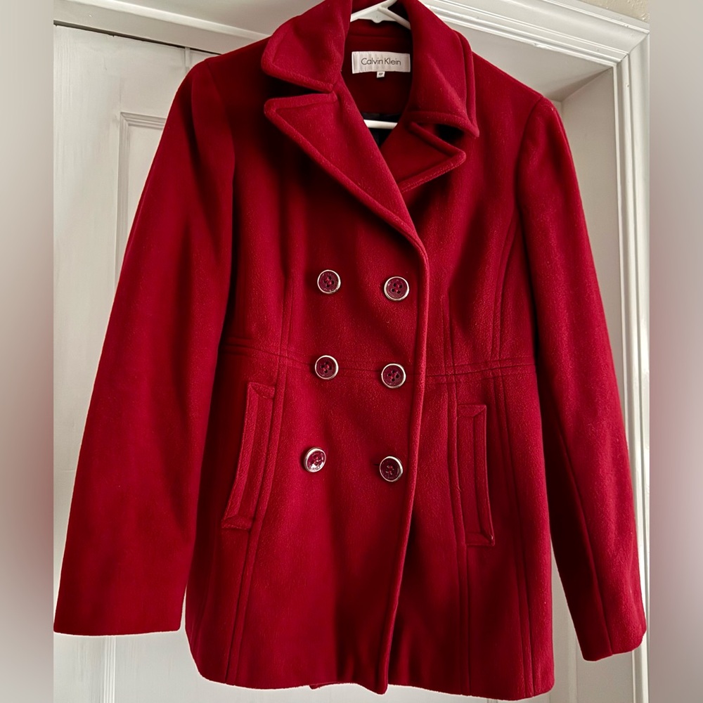 Calvin Klein Women's Bold Red Pea Coat
